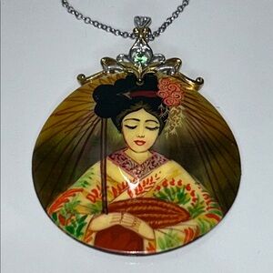 NWOT Gems en Vogue Painted Lady Sterling Silver Genuine Peridot Shell Necklace
